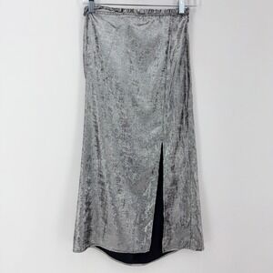 Future‎ Collective Alani Noelle Silver Metallic Midi Skirt Slit Side Zip Size 6